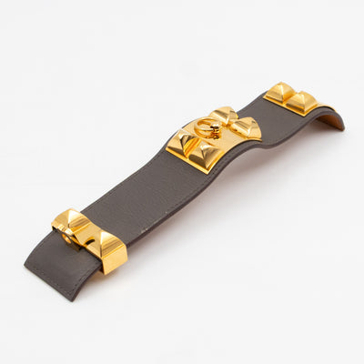 Collier de Chien Bracelet Gold & Grey Leather