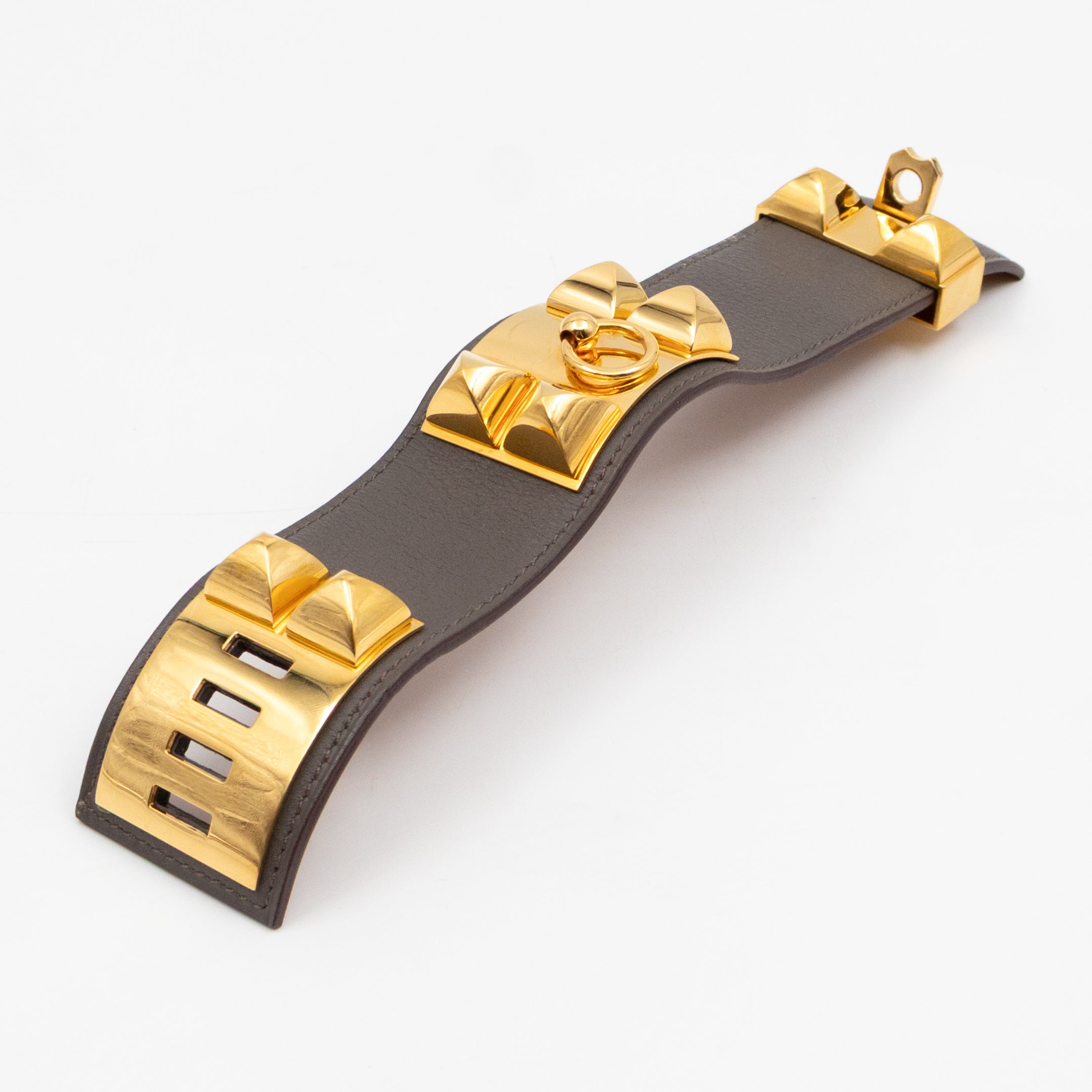 Collier de Chien Bracelet Gold & Grey Leather
