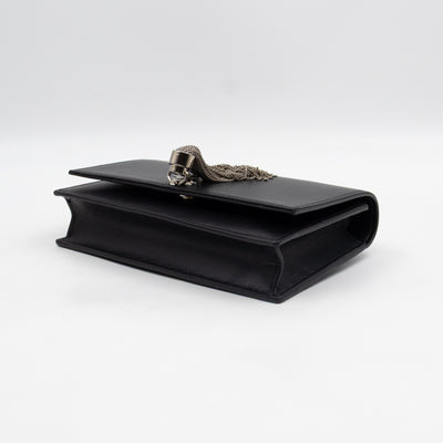 Kate Tassel Chain Wallet Black Smooth Leather Silver
