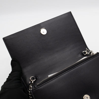 Kate Tassel Chain Wallet Black Smooth Leather Silver