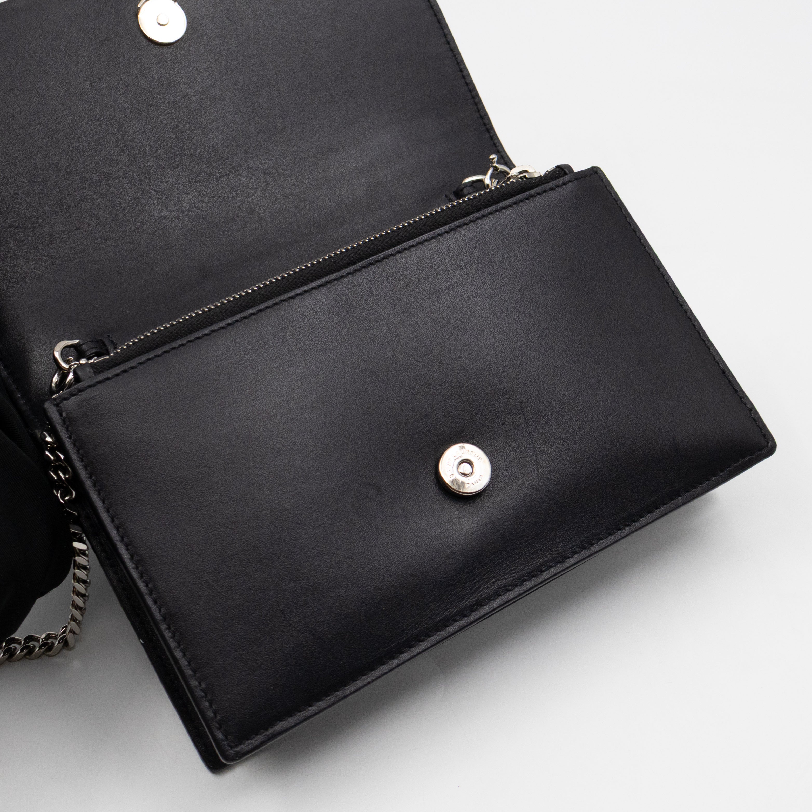 Kate Tassel Chain Wallet Black Smooth Leather Silver