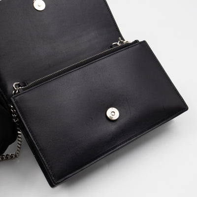 Kate Tassel Chain Wallet Black Smooth Leather Silver