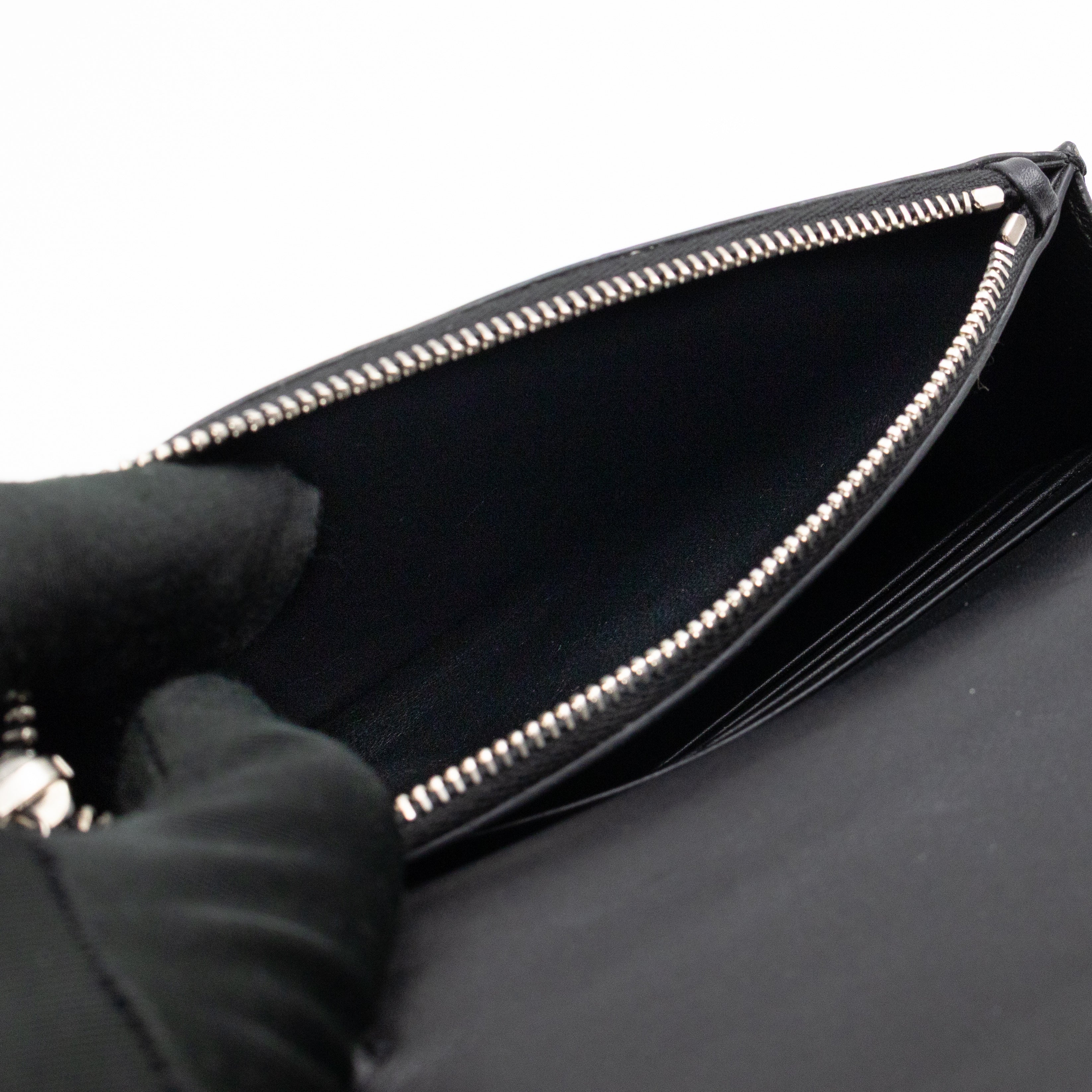 Kate Tassel Chain Wallet Black Smooth Leather Silver