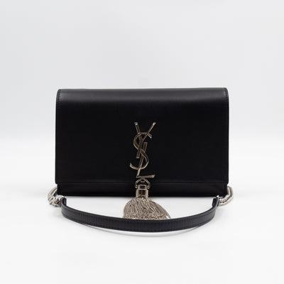 Kate Tassel Chain Wallet Black Smooth Leather Silver