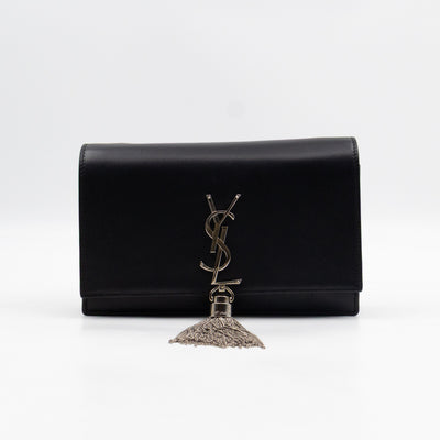 Kate Tassel Chain Wallet Black Smooth Leather Silver