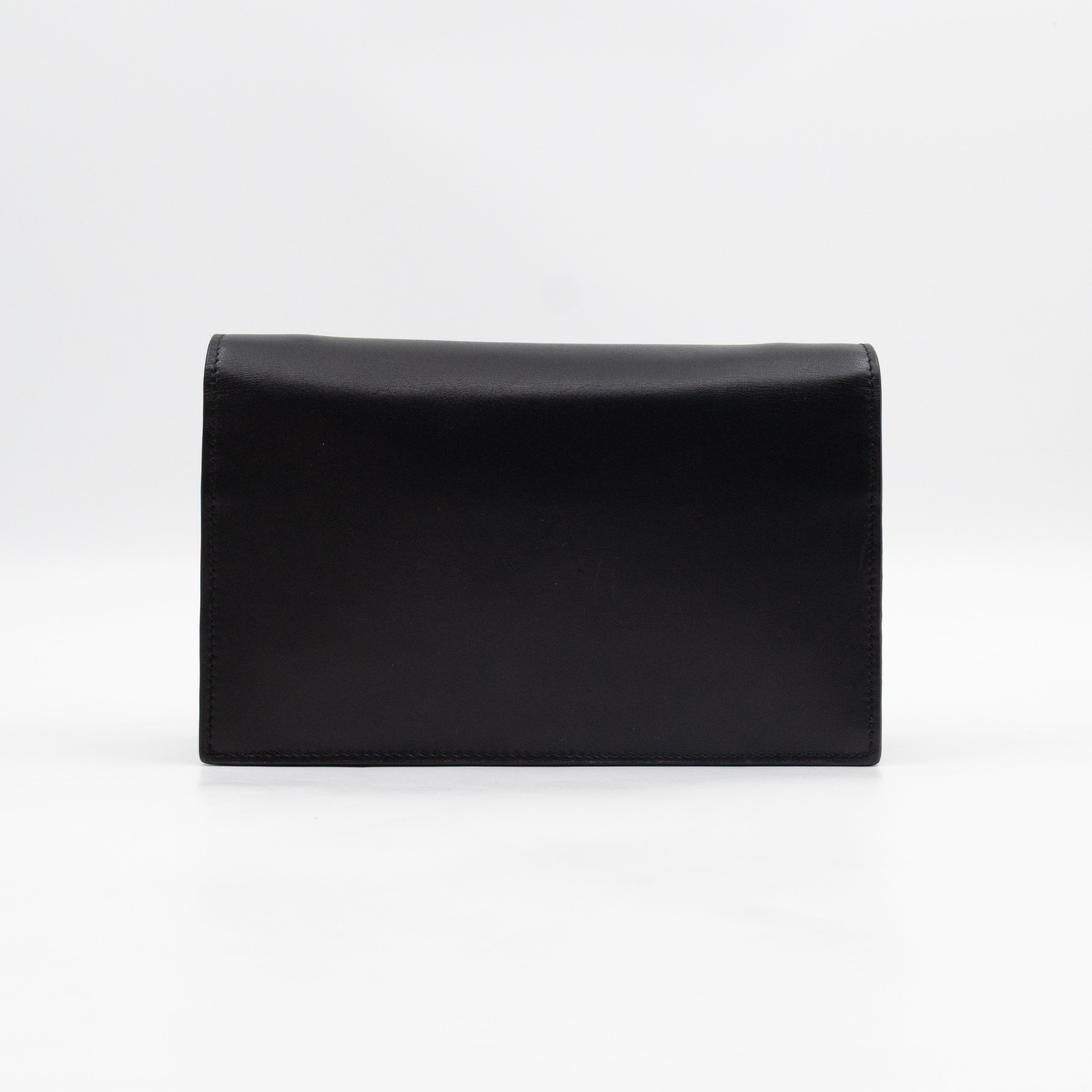 Kate Tassel Chain Wallet Black Smooth Leather Silver