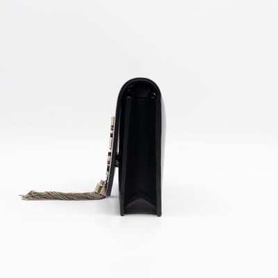 Kate Tassel Chain Wallet Black Smooth Leather Silver
