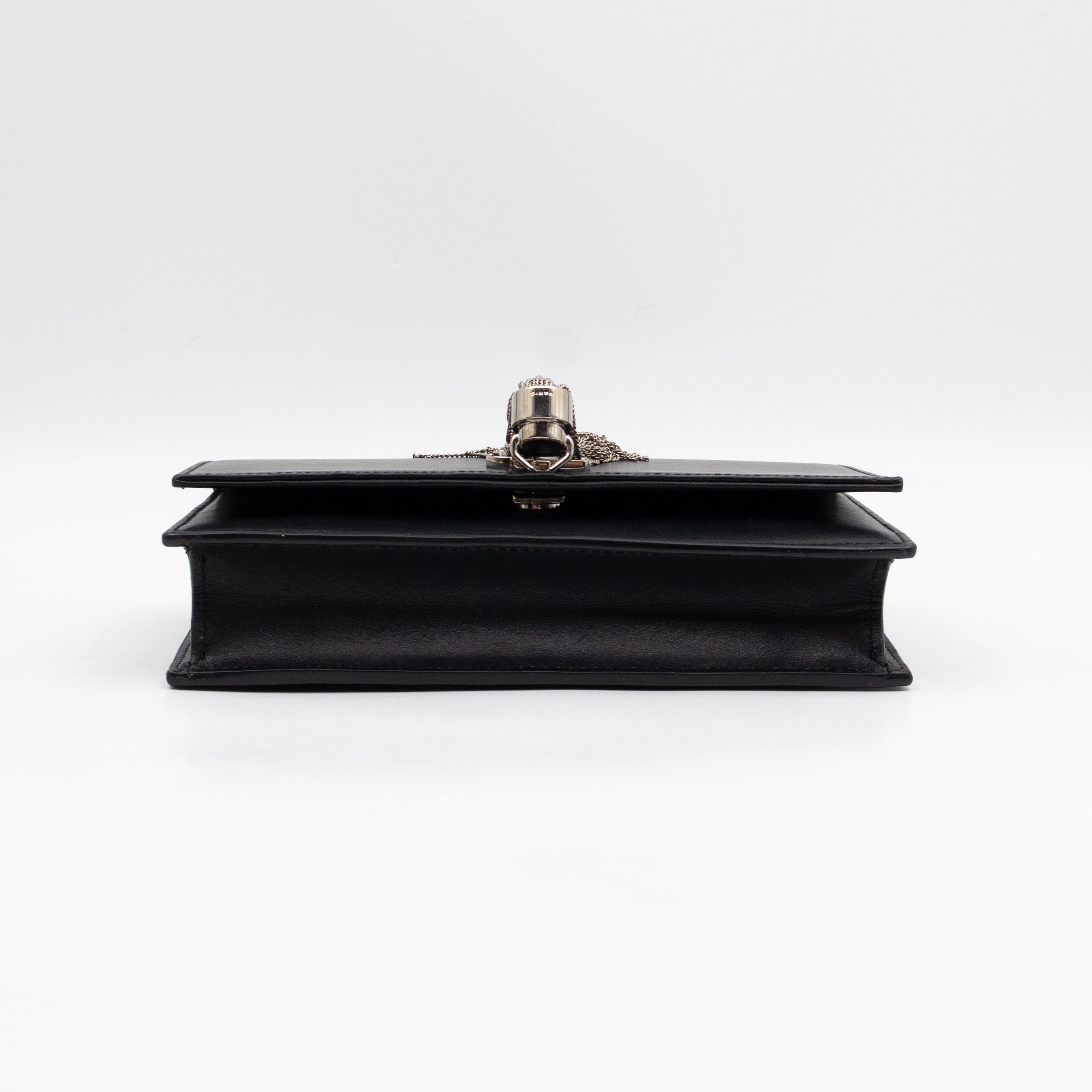 Kate Tassel Chain Wallet Black Smooth Leather Silver