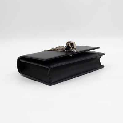 Kate Tassel Chain Wallet Black Smooth Leather Silver