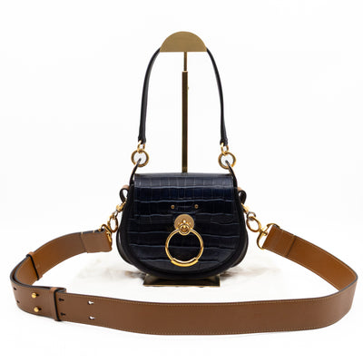 Tess Small Bag Dark Blue Croc Embossed Leather