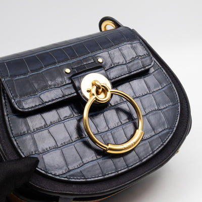 Tess Small Bag Dark Blue Croc Embossed Leather