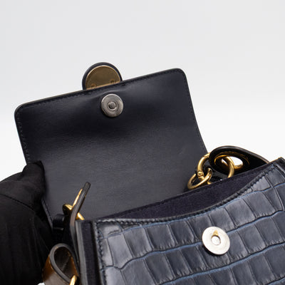 Tess Small Bag Dark Blue Croc Embossed Leather