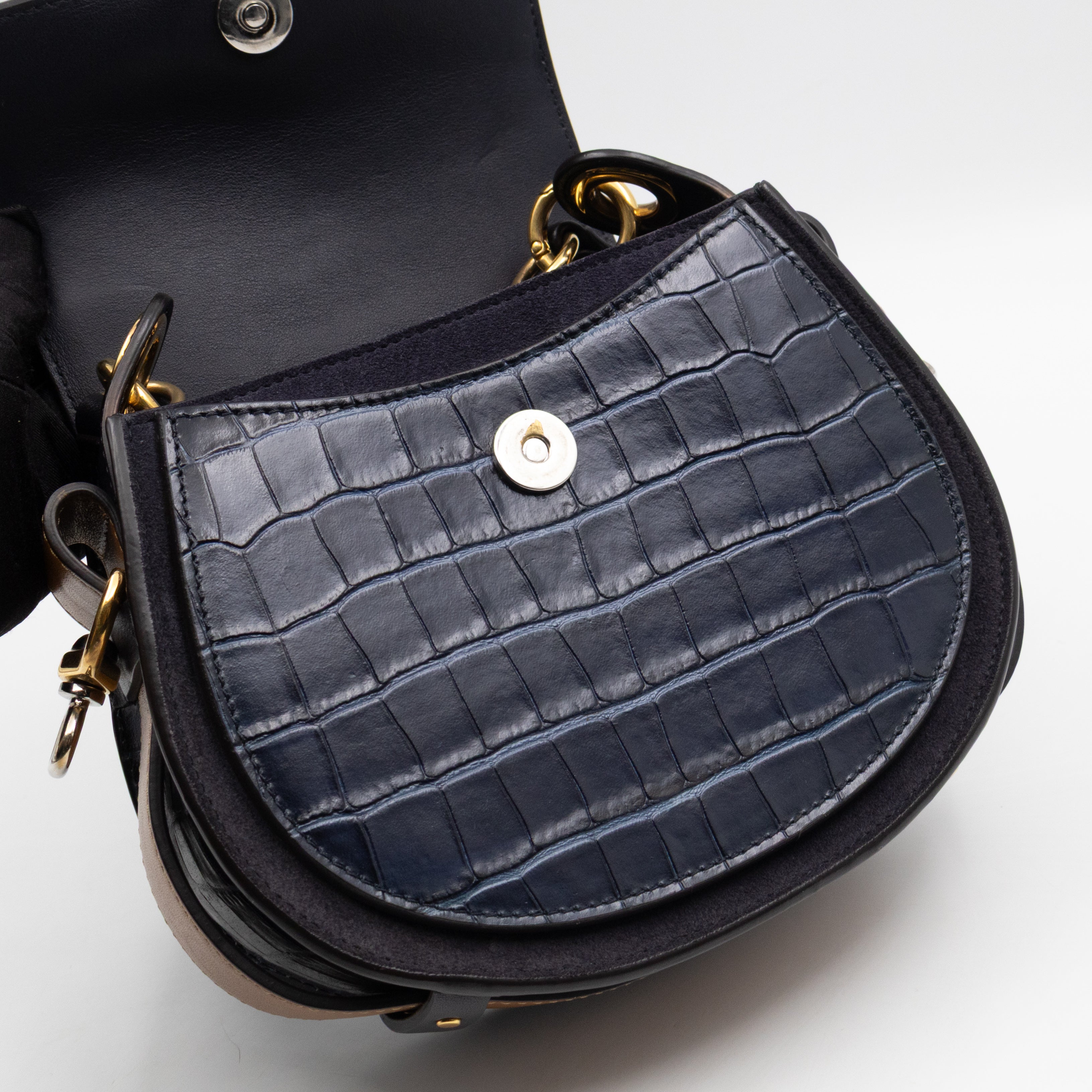 Tess Small Bag Dark Blue Croc Embossed Leather