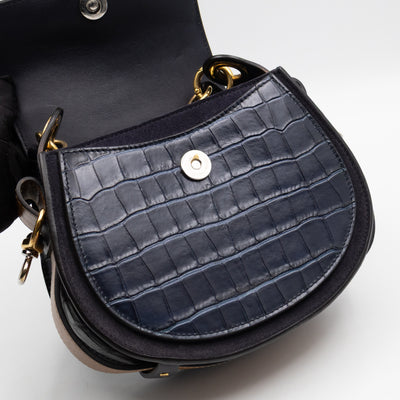 Tess Small Bag Dark Blue Croc Embossed Leather