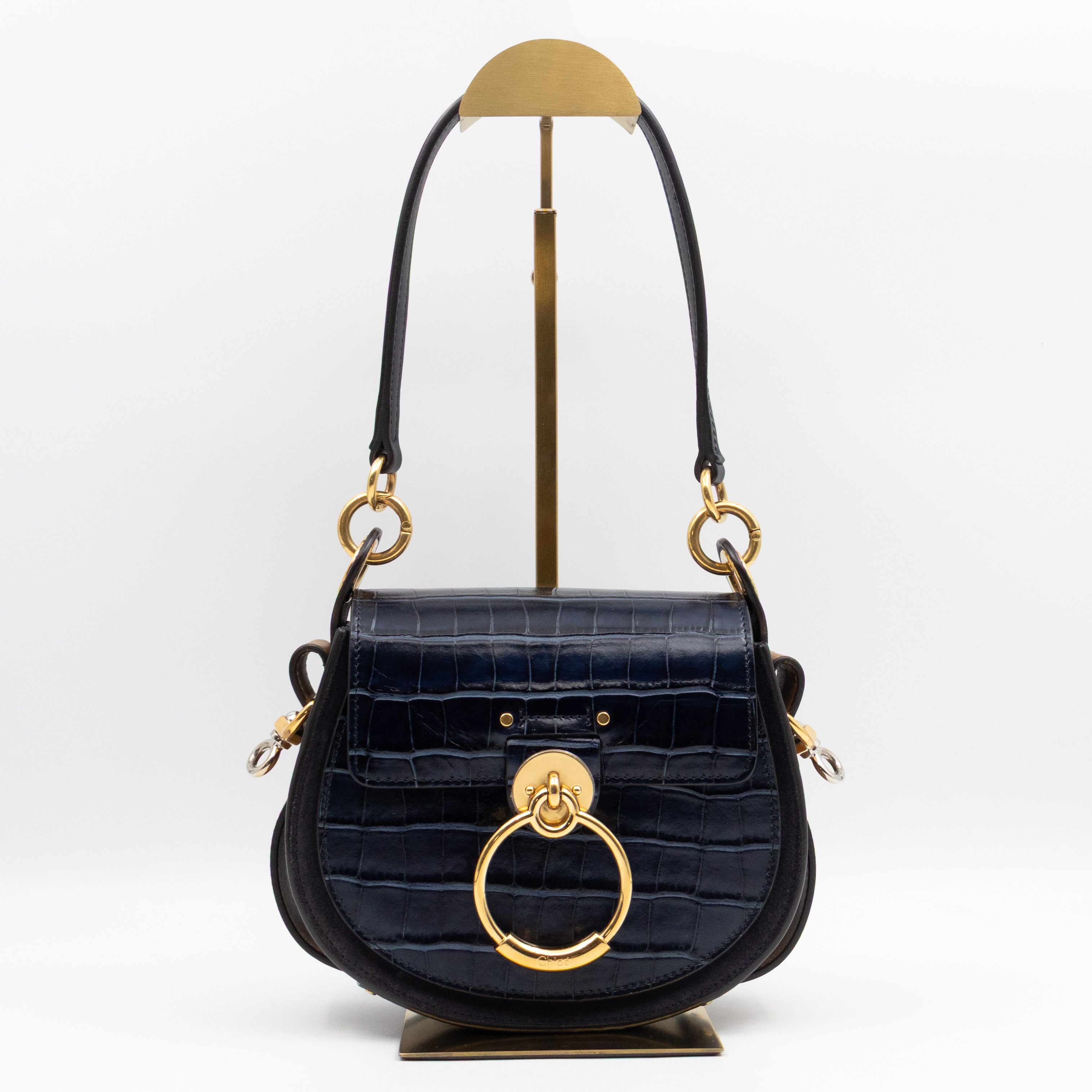 Tess Small Bag Dark Blue Croc Embossed Leather