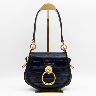 Tess Small Bag Dark Blue Croc Embossed Leather