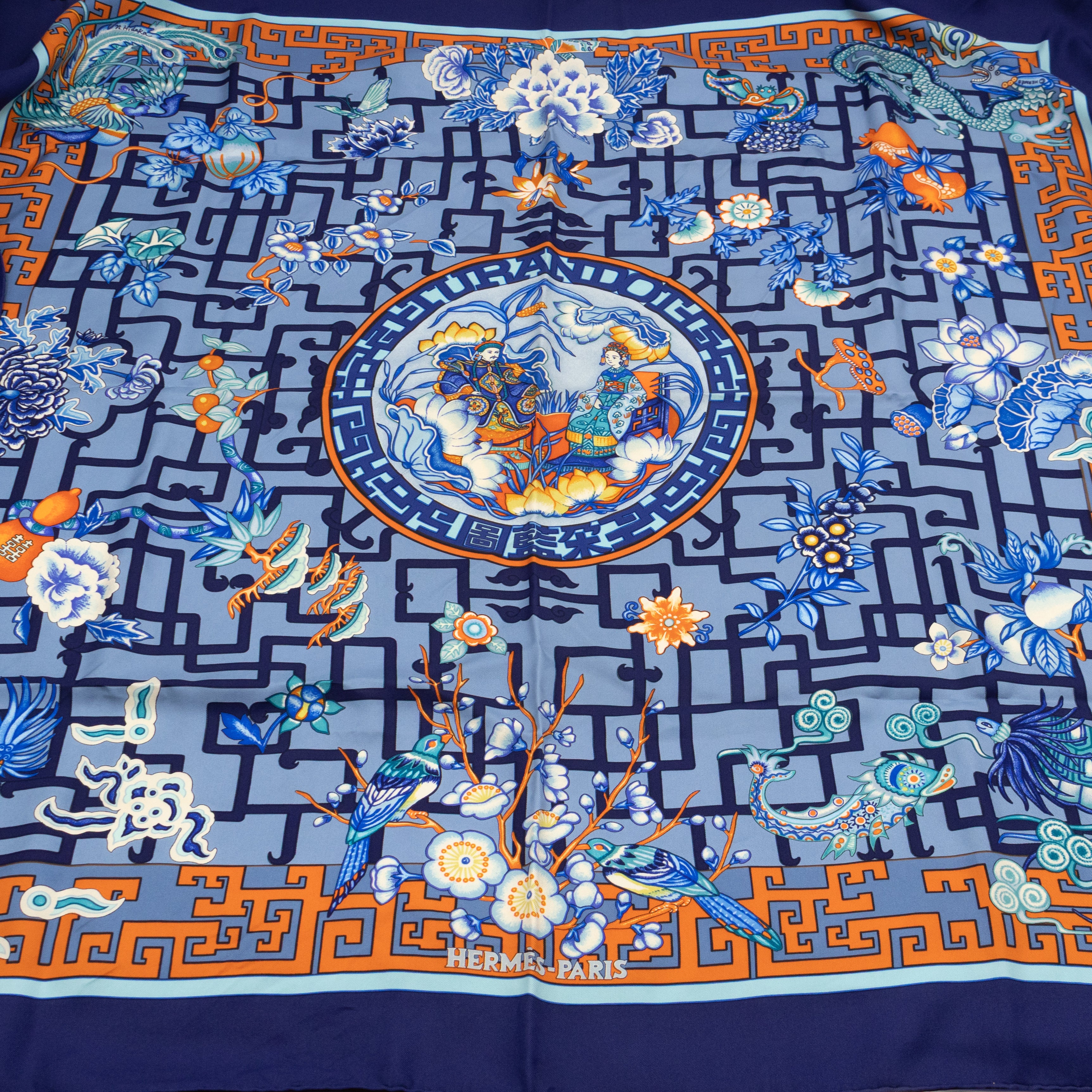 Silk Scarf 90 Turandot Blue