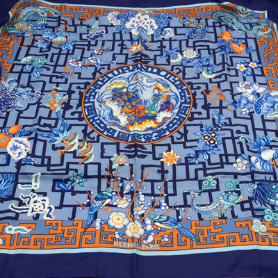 Silk Scarf 90 Turandot Blue