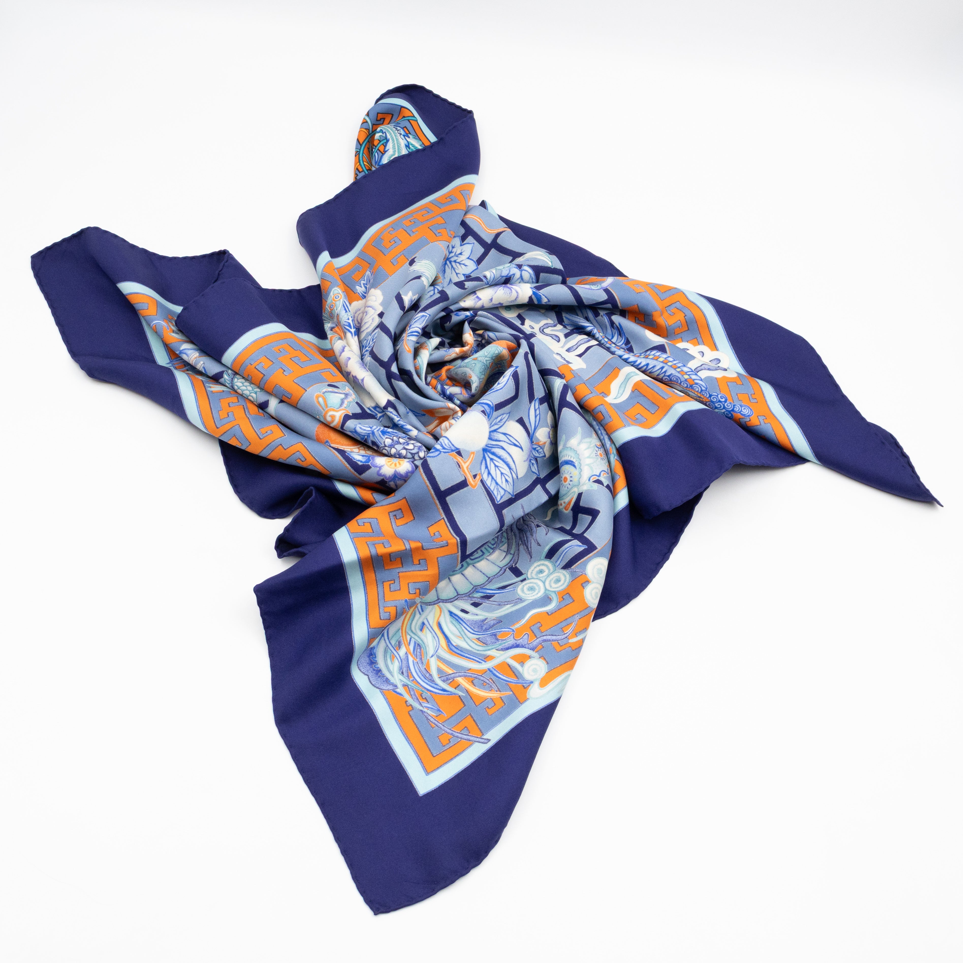 Silk Scarf 90 Turandot Blue