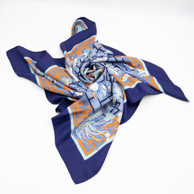 Silk Scarf 90 Turandot Blue
