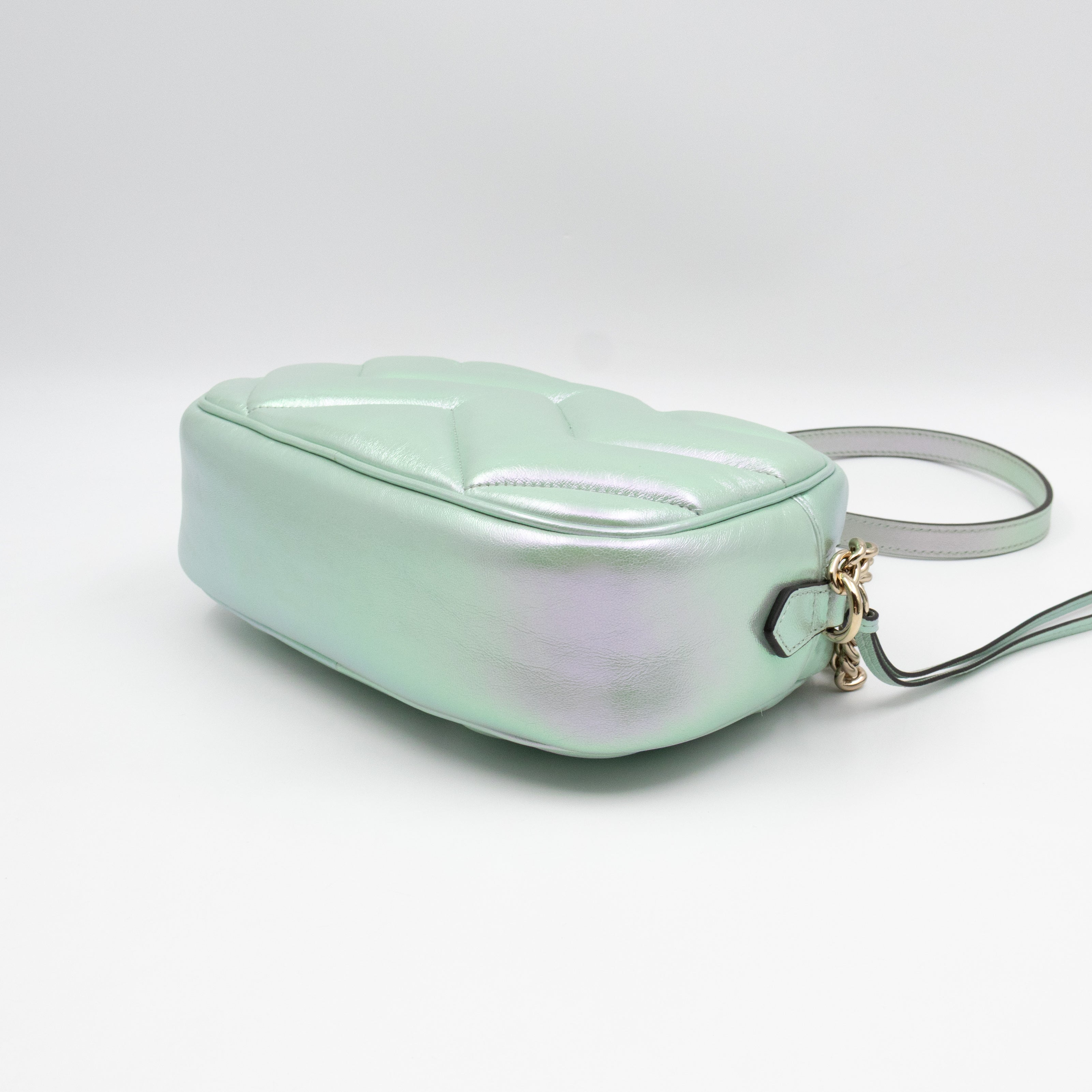 GG Marmont Small Camera Bag Green Iridescent Leather