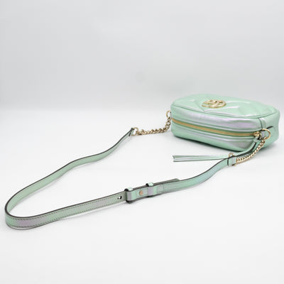 GG Marmont Small Camera Bag Green Iridescent Leather