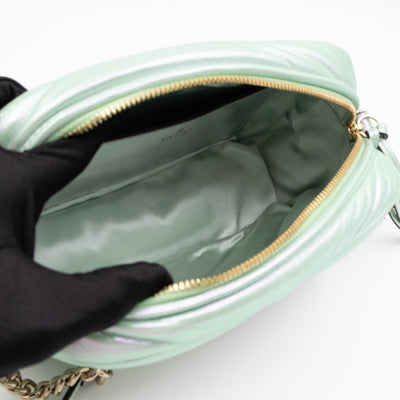 GG Marmont Small Camera Bag Green Iridescent Leather