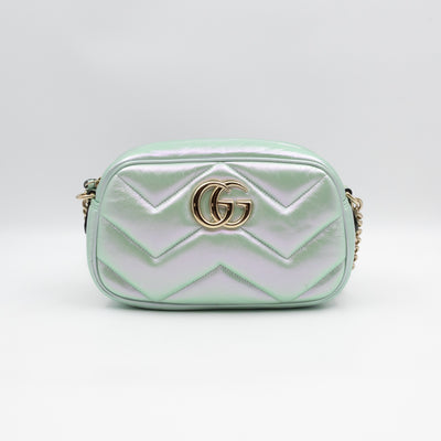GG Marmont Small Camera Bag Green Iridescent Leather