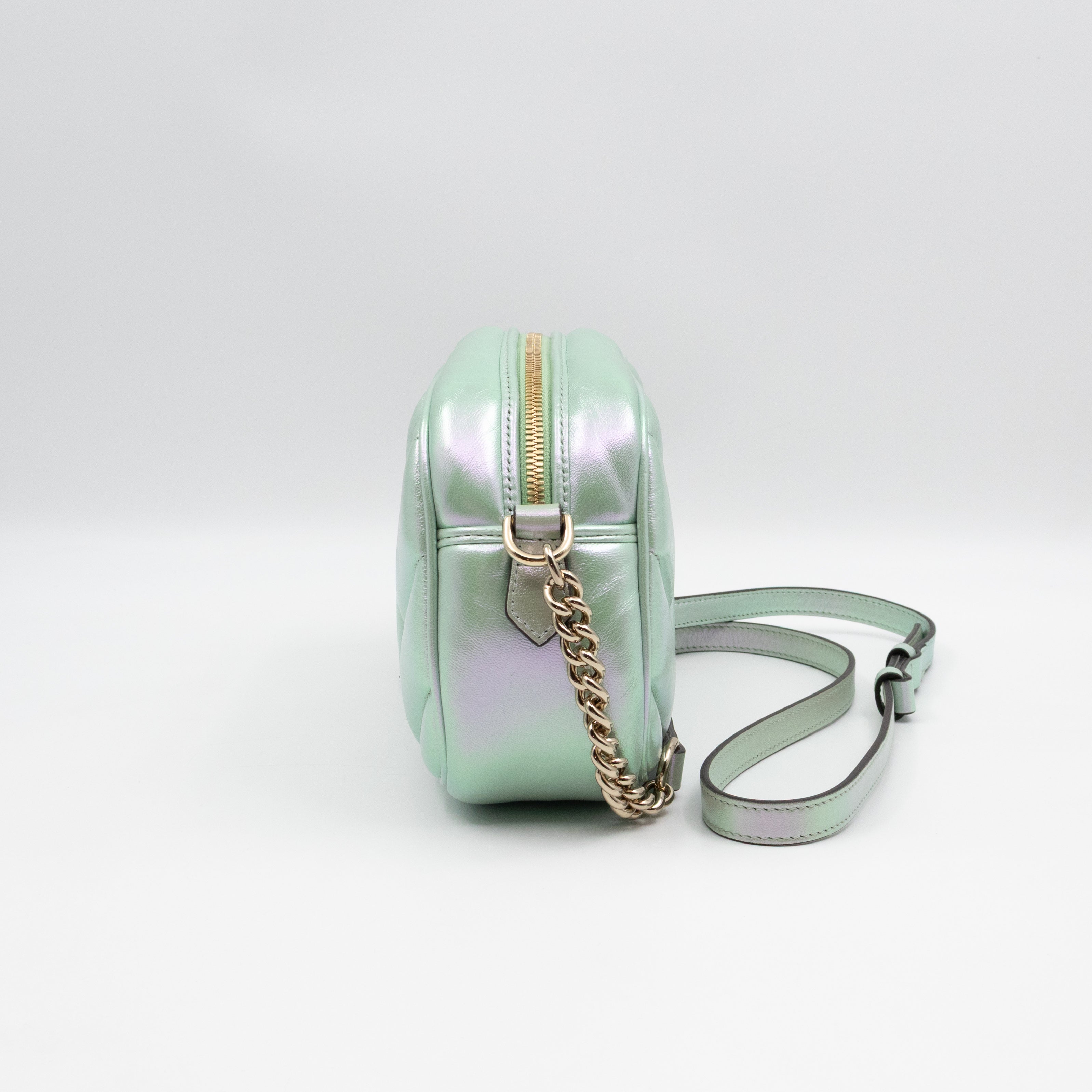 GG Marmont Small Camera Bag Green Iridescent Leather