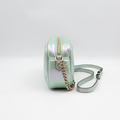 GG Marmont Small Camera Bag Green Iridescent Leather