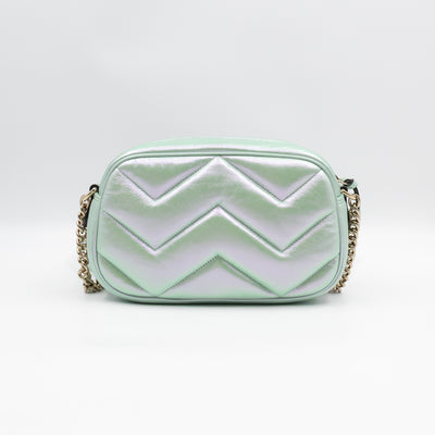GG Marmont Small Camera Bag Green Iridescent Leather