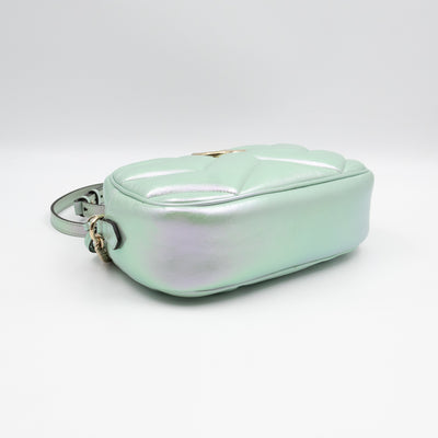 GG Marmont Small Camera Bag Green Iridescent Leather