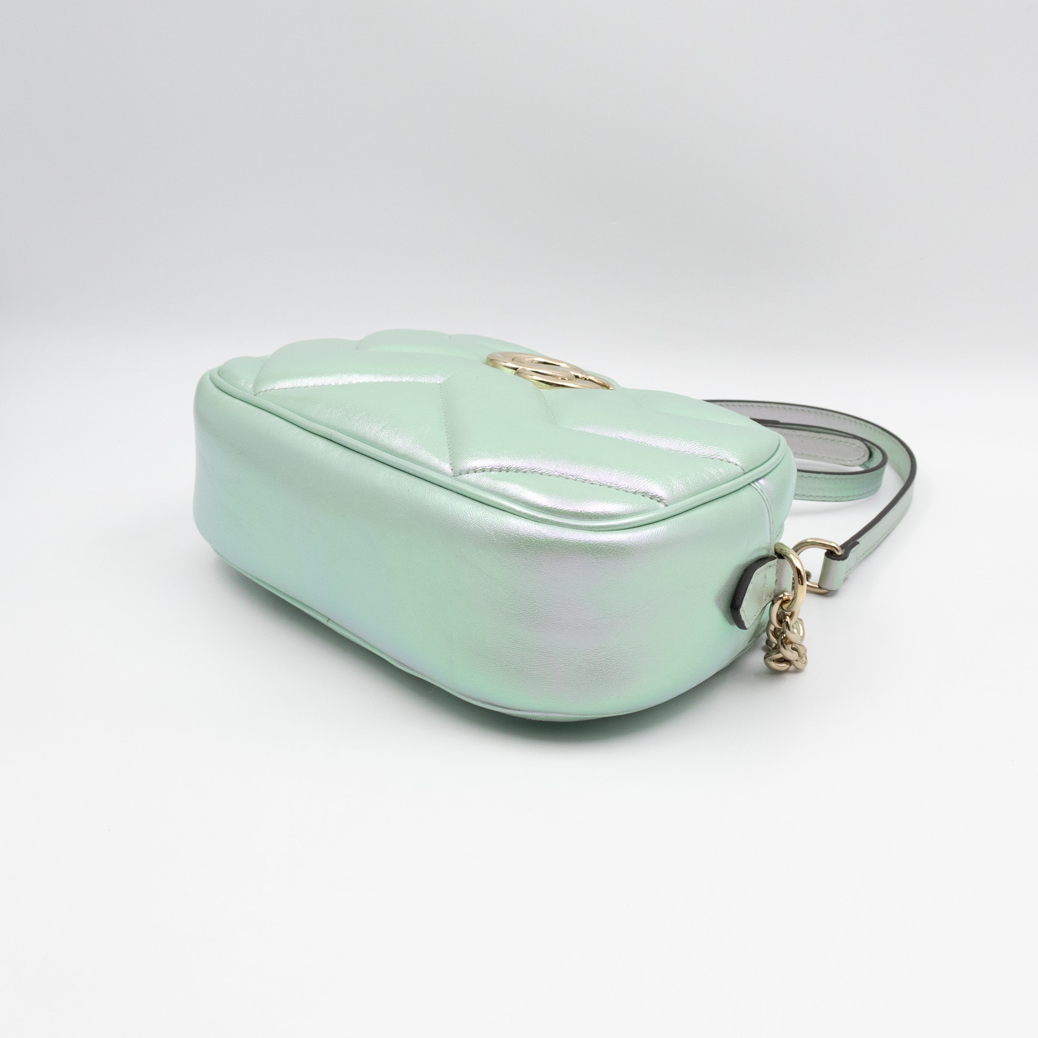 GG Marmont Small Camera Bag Green Iridescent Leather