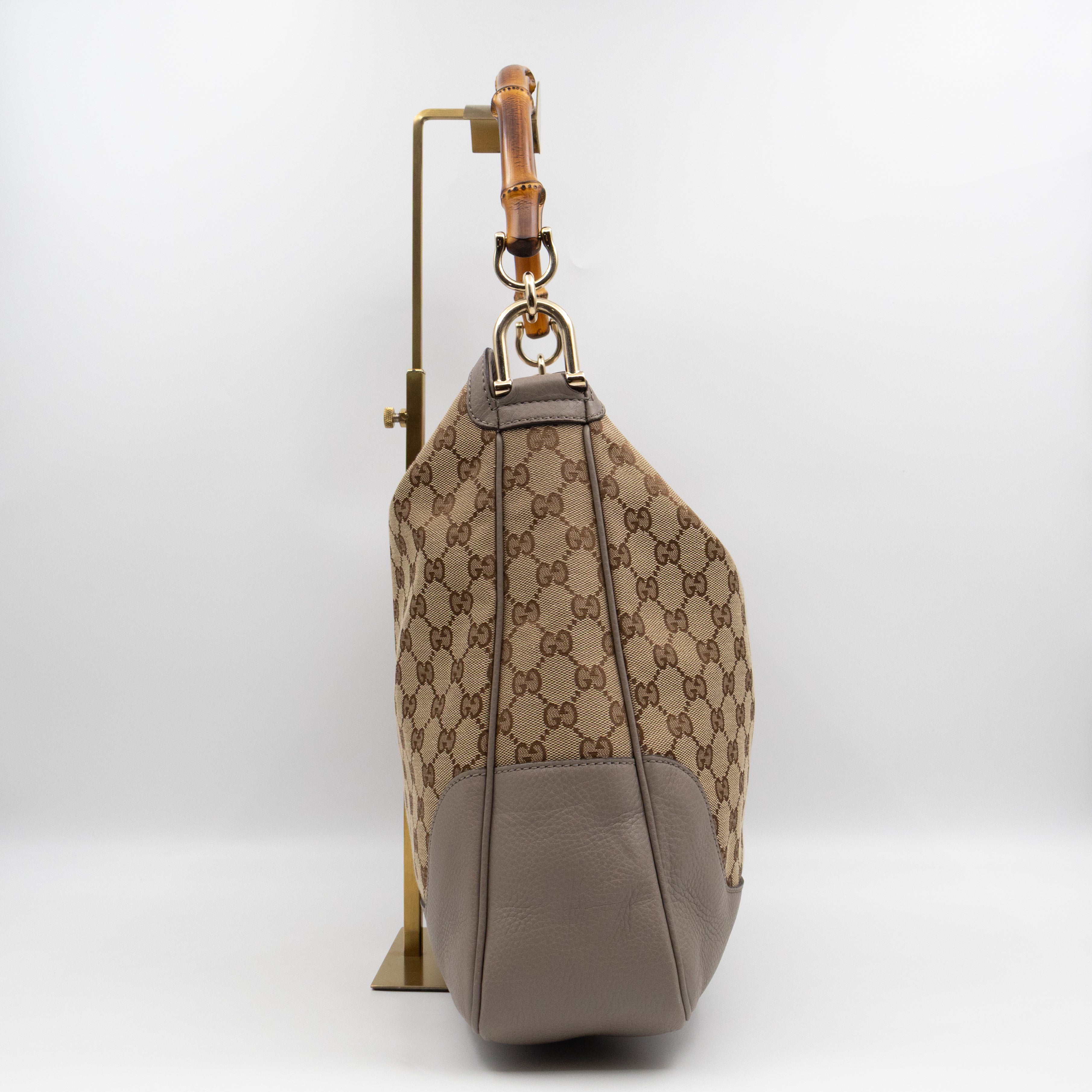 Diana Bamboo Handle Hobo Bag GG Canvas Grey Leather