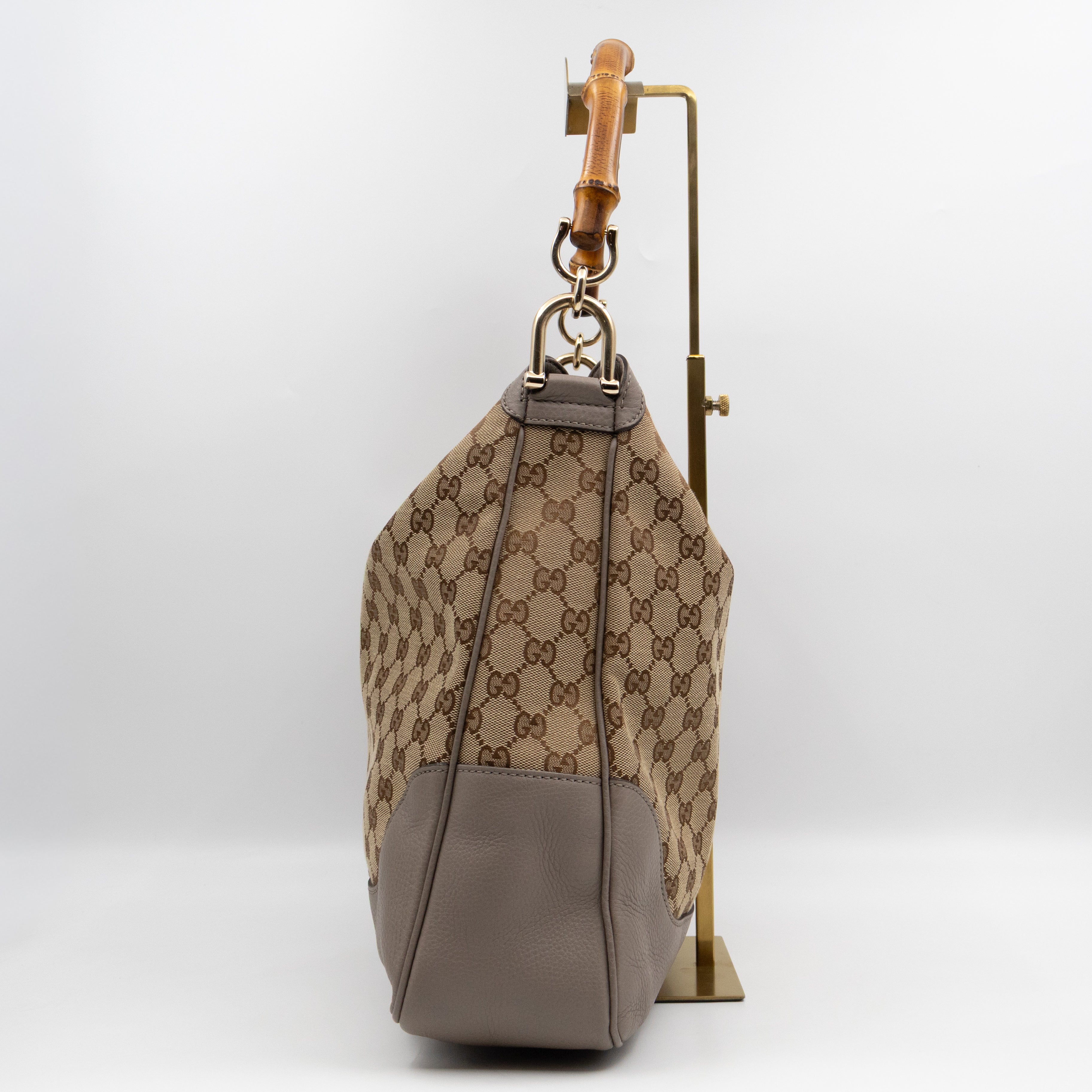 Diana Bamboo Handle Hobo Bag GG Canvas Grey Leather