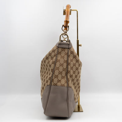 Diana Bamboo Handle Hobo Bag GG Canvas Grey Leather
