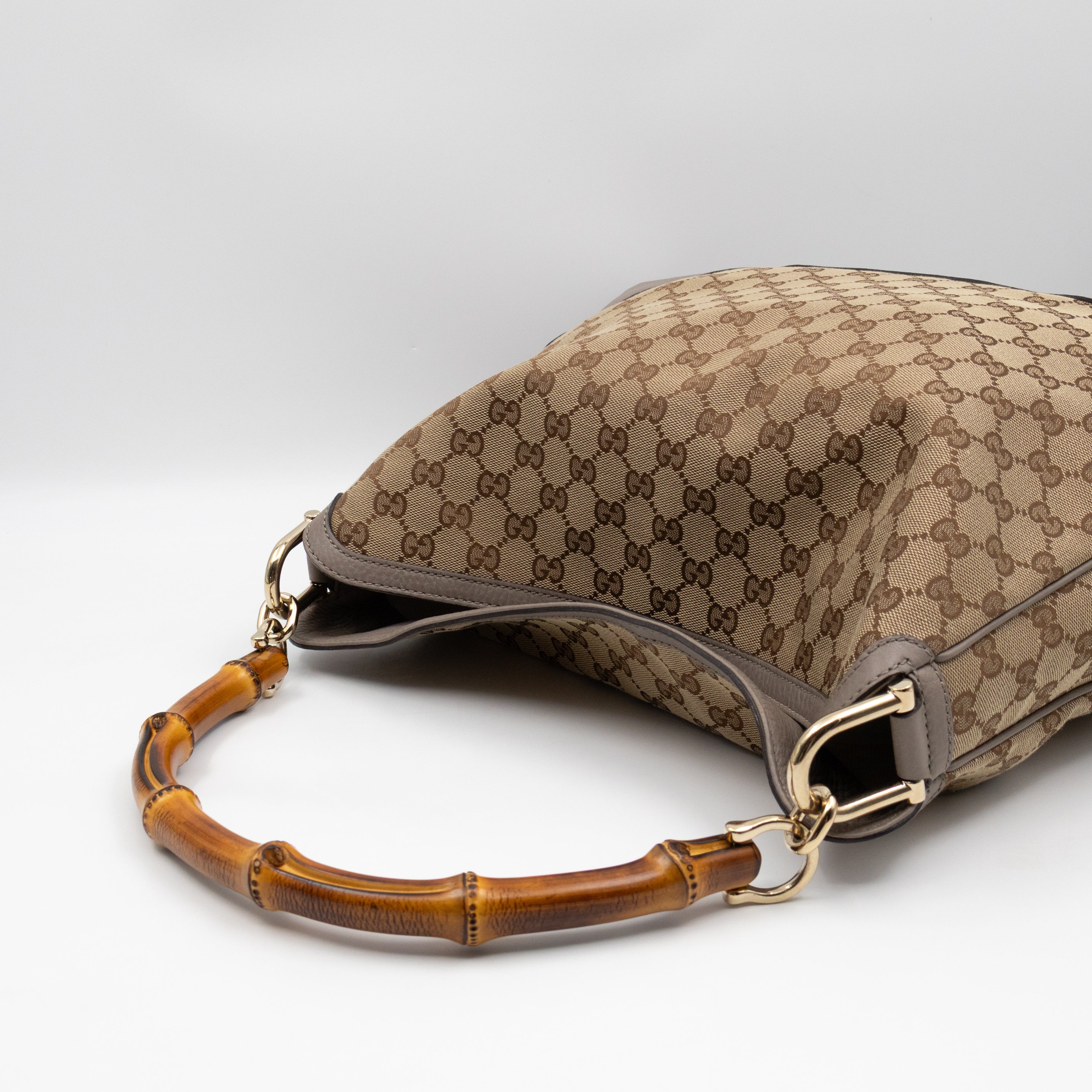 Diana Bamboo Handle Hobo Bag GG Canvas Grey Leather