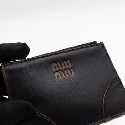 Zipped Card Holder Black Leather