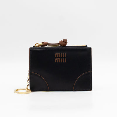 Zipped Card Holder Black Leather