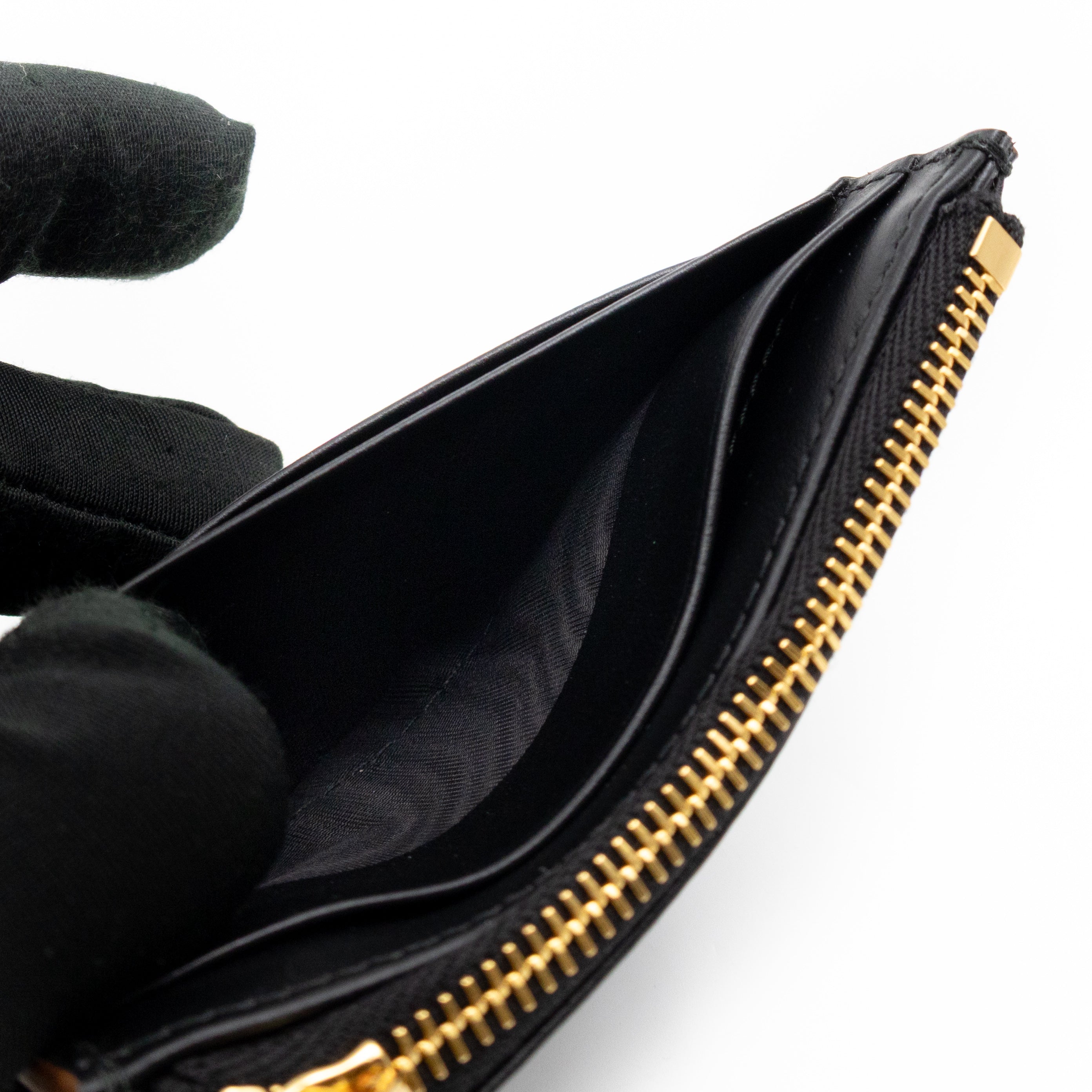 Zipped Card Holder Black Leather
