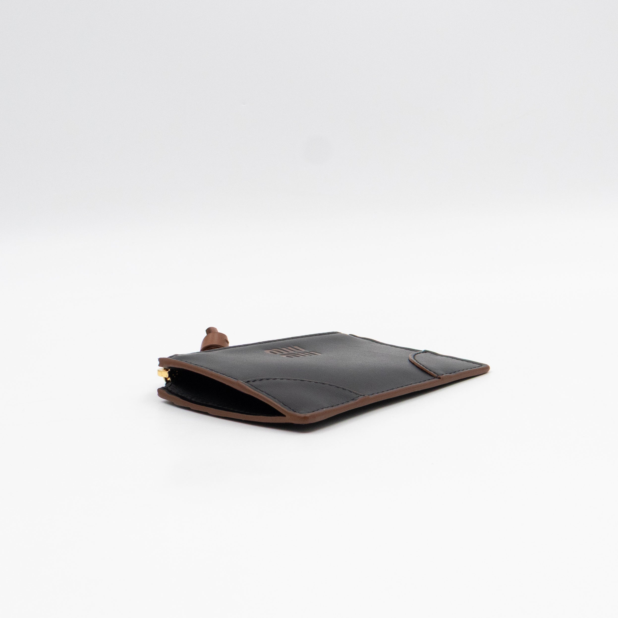 Zipped Card Holder Black Leather