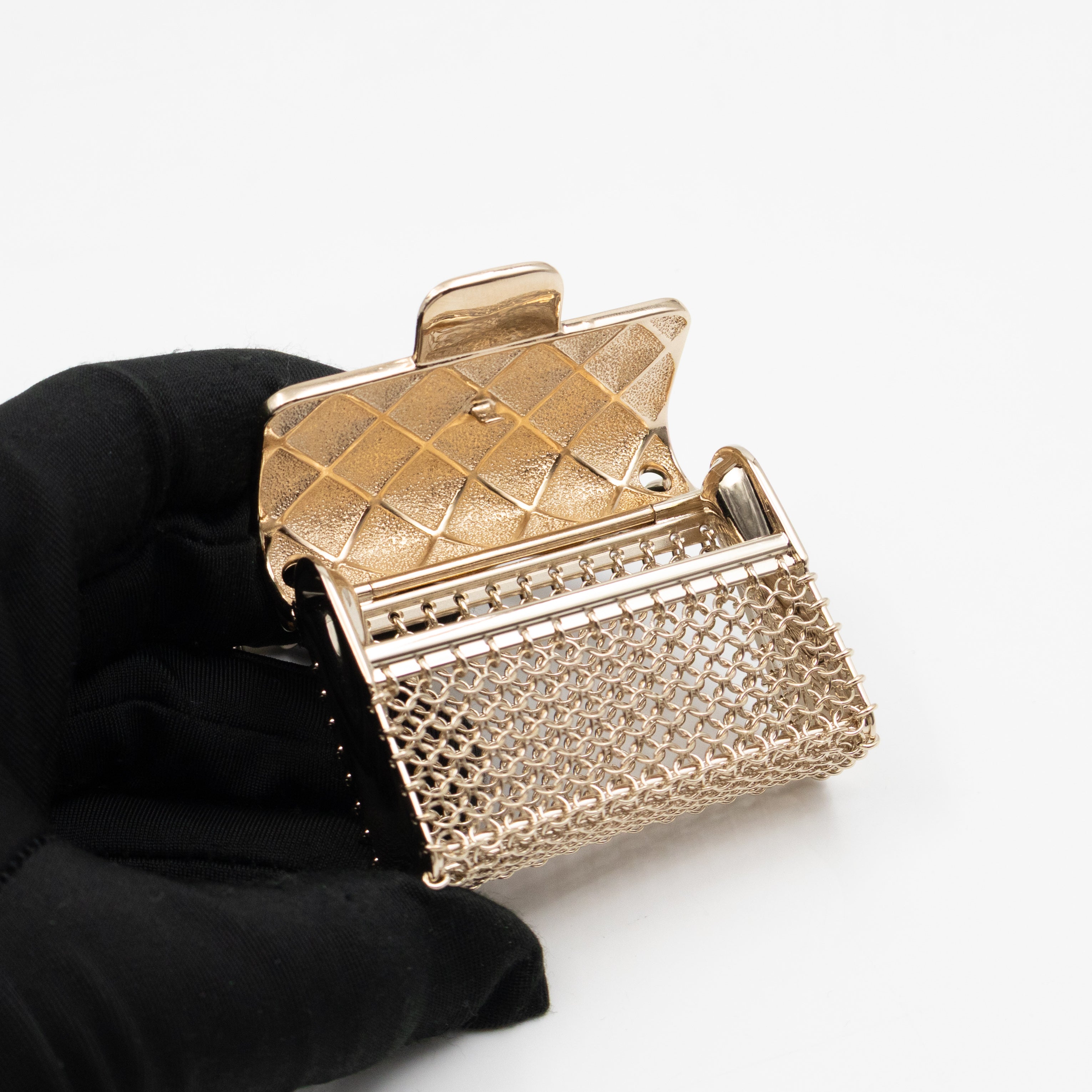 Leather Chain Necklace & Belt with Bag Charm Gold