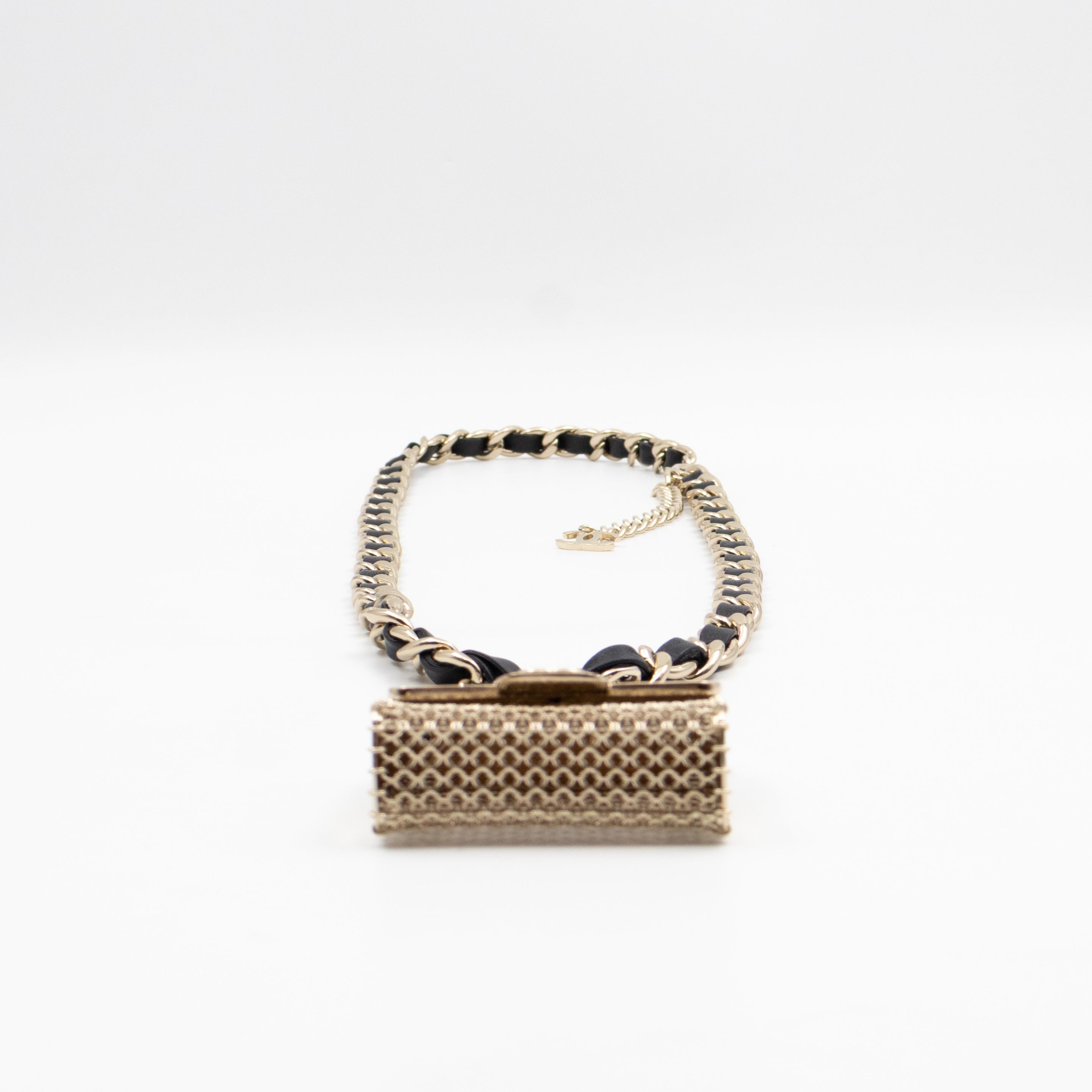 Leather Chain Necklace & Belt with Bag Charm Gold
