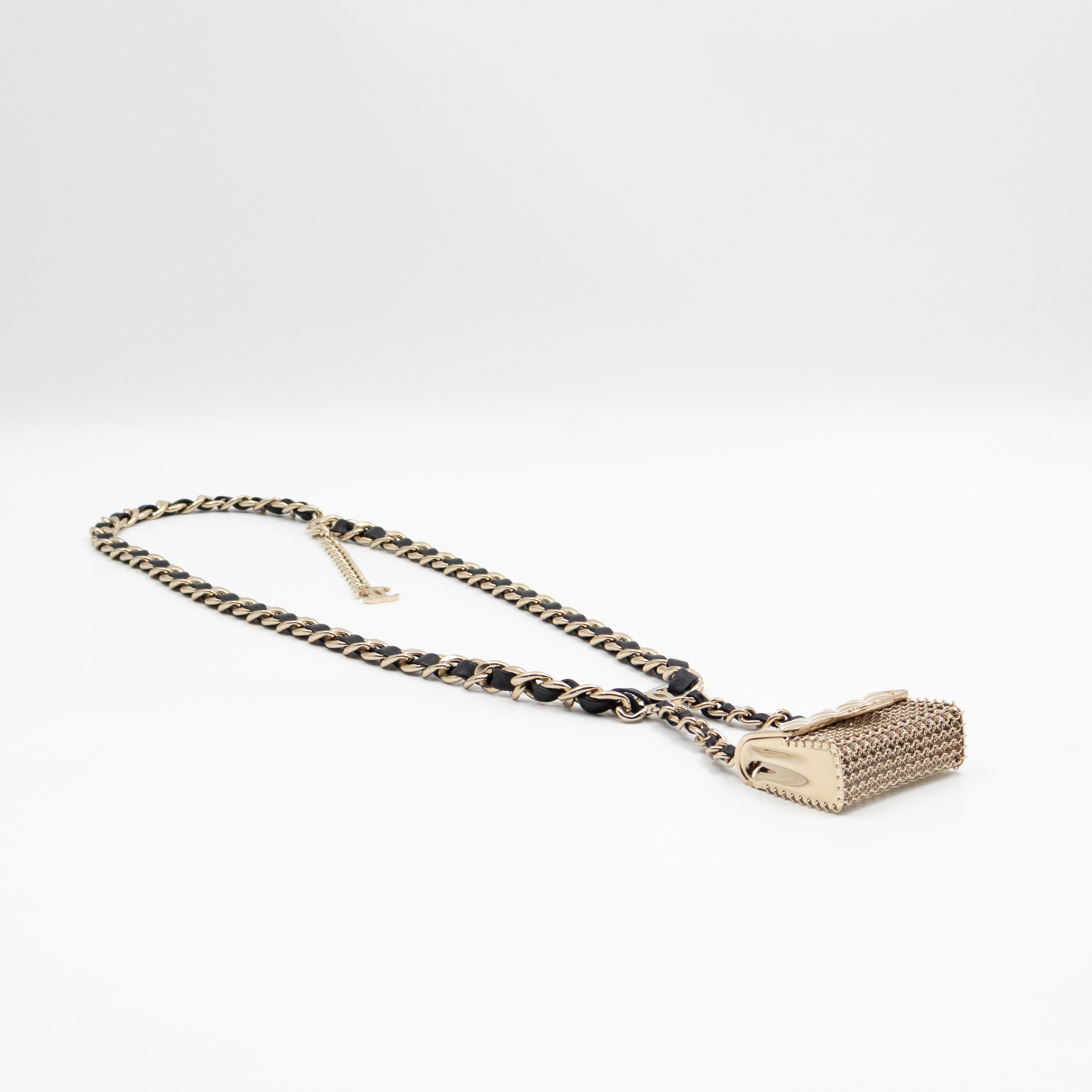 Leather Chain Necklace & Belt with Bag Charm Gold