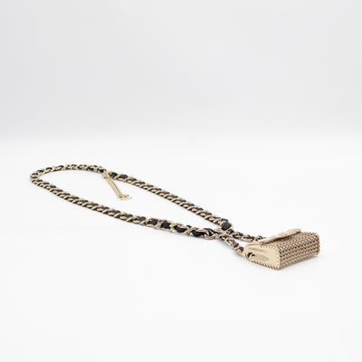 Leather Chain Necklace & Belt with Bag Charm Gold