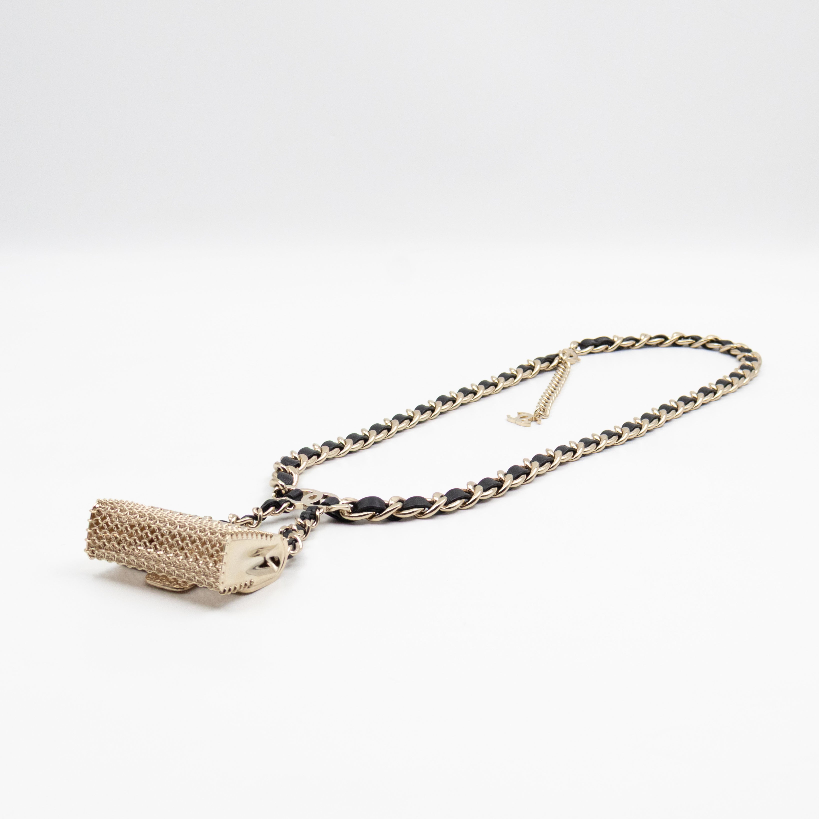 Leather Chain Necklace & Belt with Bag Charm Gold