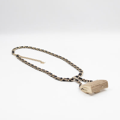 Leather Chain Necklace & Belt with Bag Charm Gold