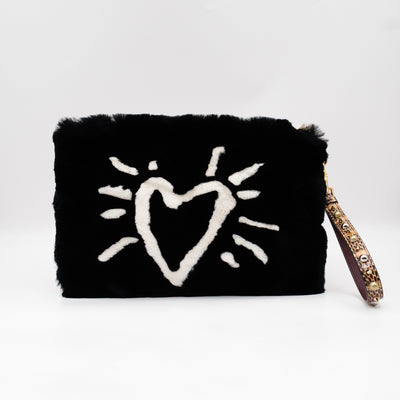 Cleo Clutch Black White Fur