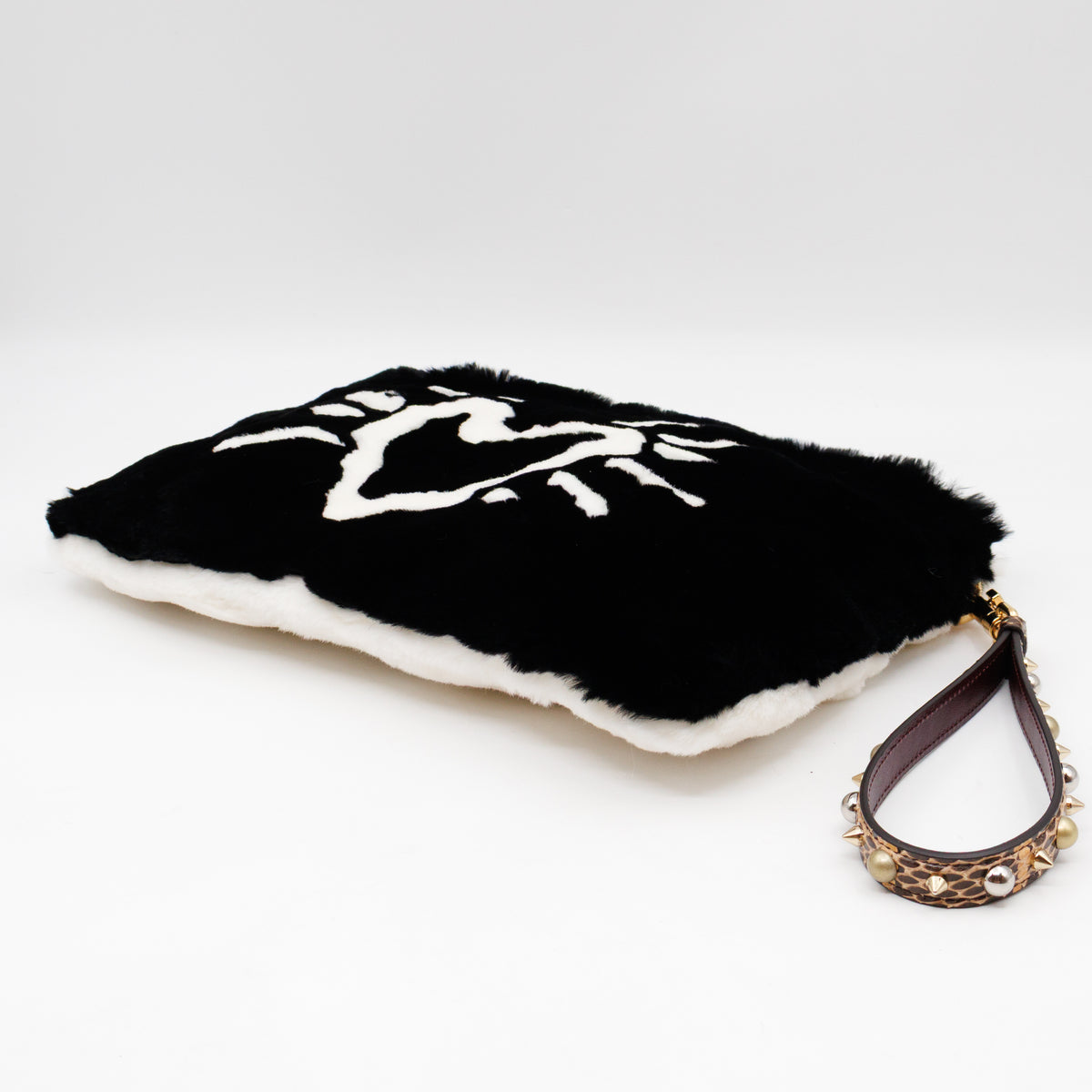 Cleo Clutch Black White Fur