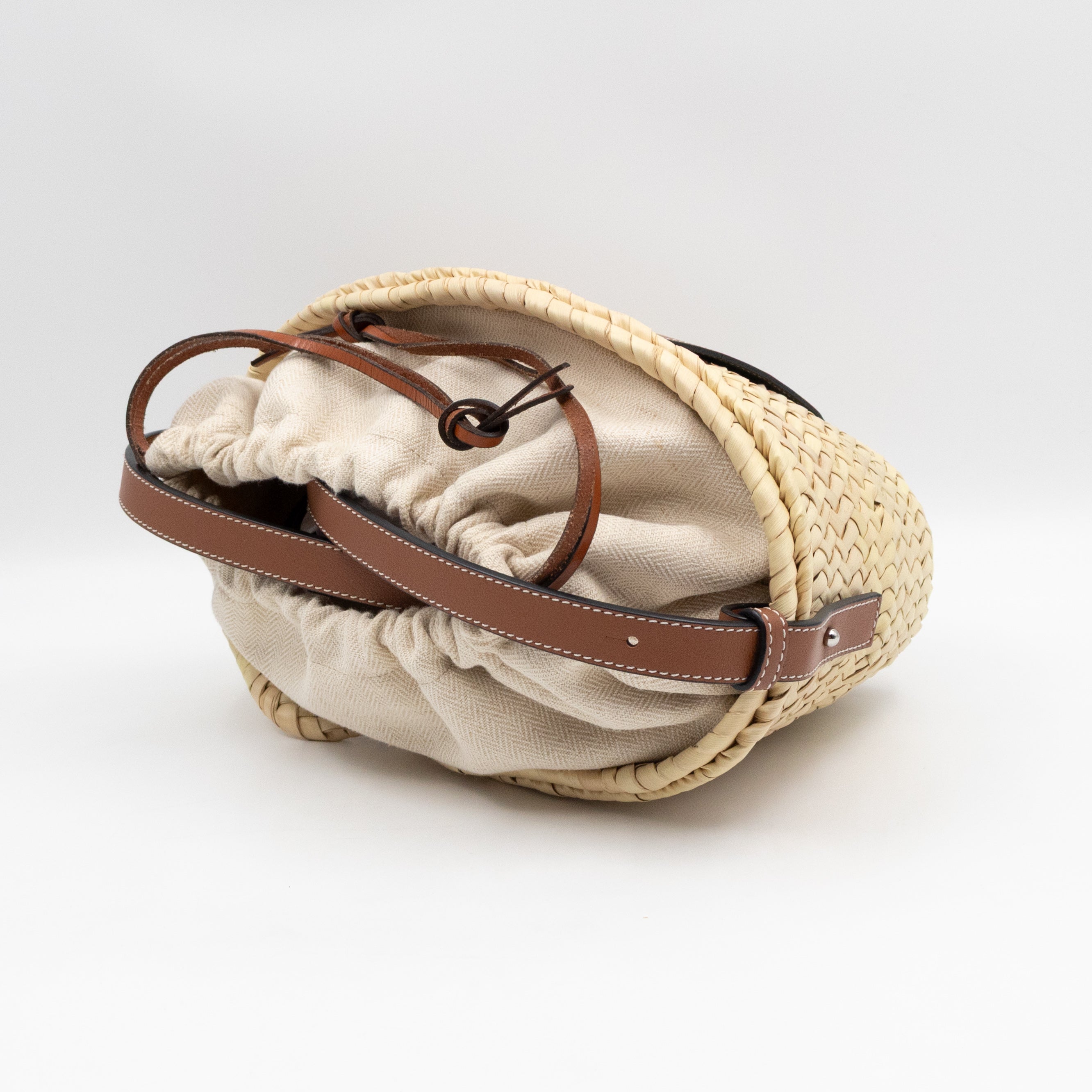 Mini Drawstring Bucket Bag Brown Calfskin Leather
